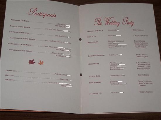 Re Wedding program cardstock